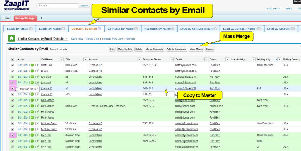 mass merge contacts by email