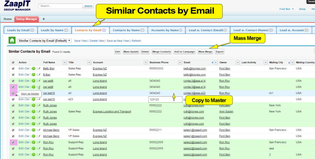 duplicate contacts Zaapit