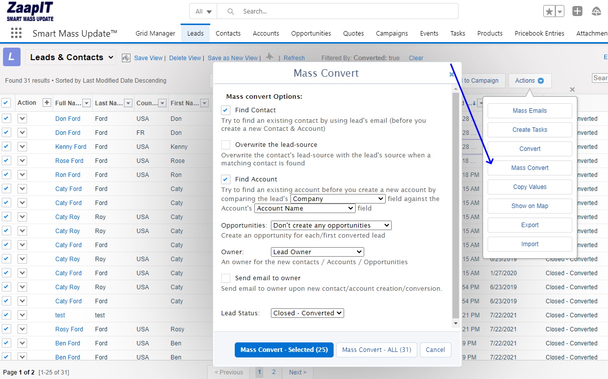 mass convert all leads for salesforce